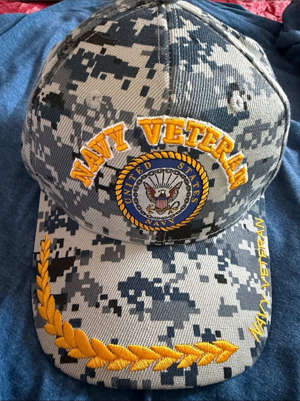 NWT Navy Veteran Embroidered Navy Camo Baseball Hat adjustable